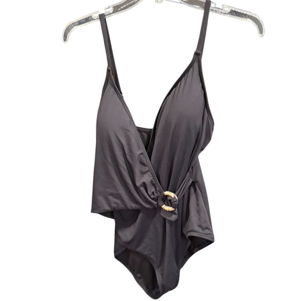 Loft Beach One Piece Swim Suit Black Wrap Style, size Large NWT